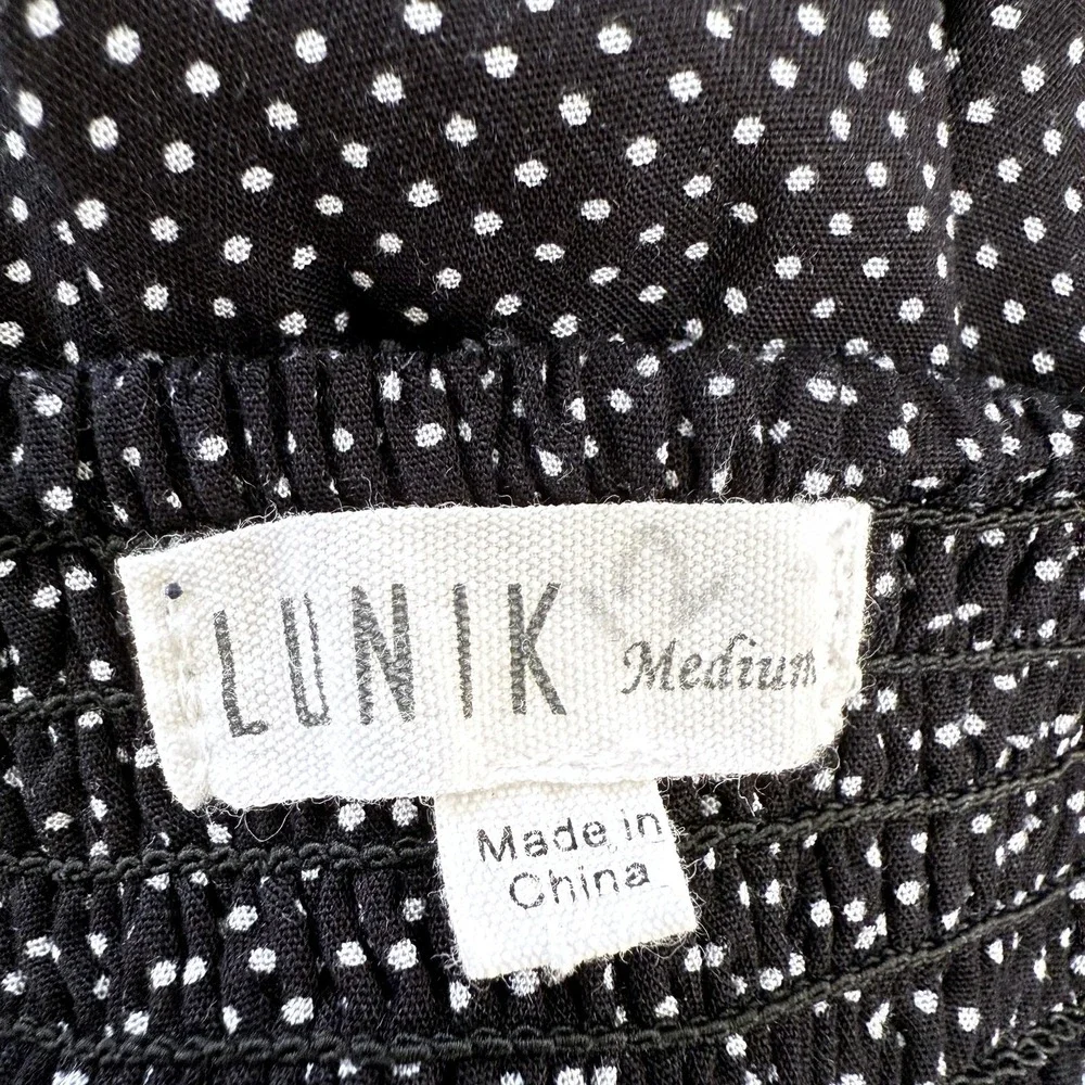 Lunik Womens Polka Dot‎ Mini Dress Size M Black Retro Cottagecore Preppy Casual